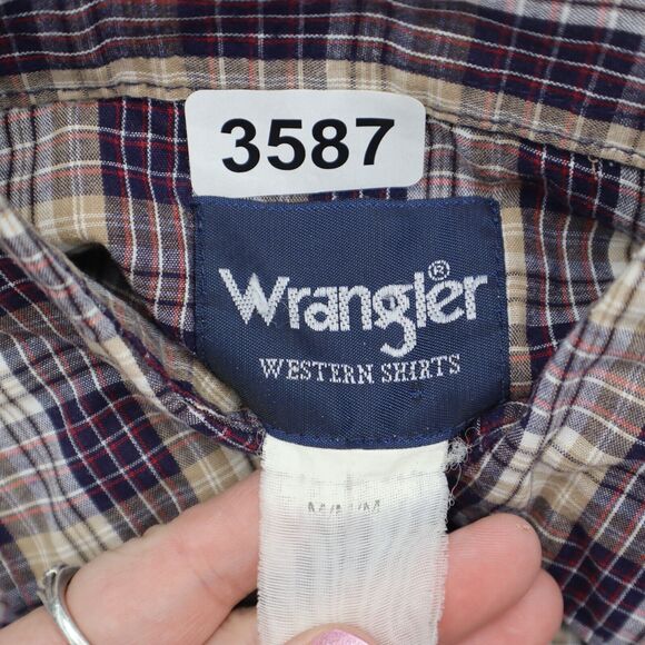Wrangler Shirt Mens Medium Blue Red Plaid Pearl Snap Western Workwear Button Up - Picture 2 of 14